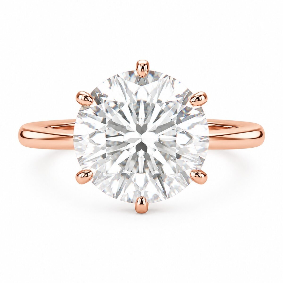 8-carat-round-lab-grown-diamond-ring טבעת יהלום מעבדה עגולה 8 קראט D VVS2 בזהב רוז גולד 14K – סוליטר 6 שיניים